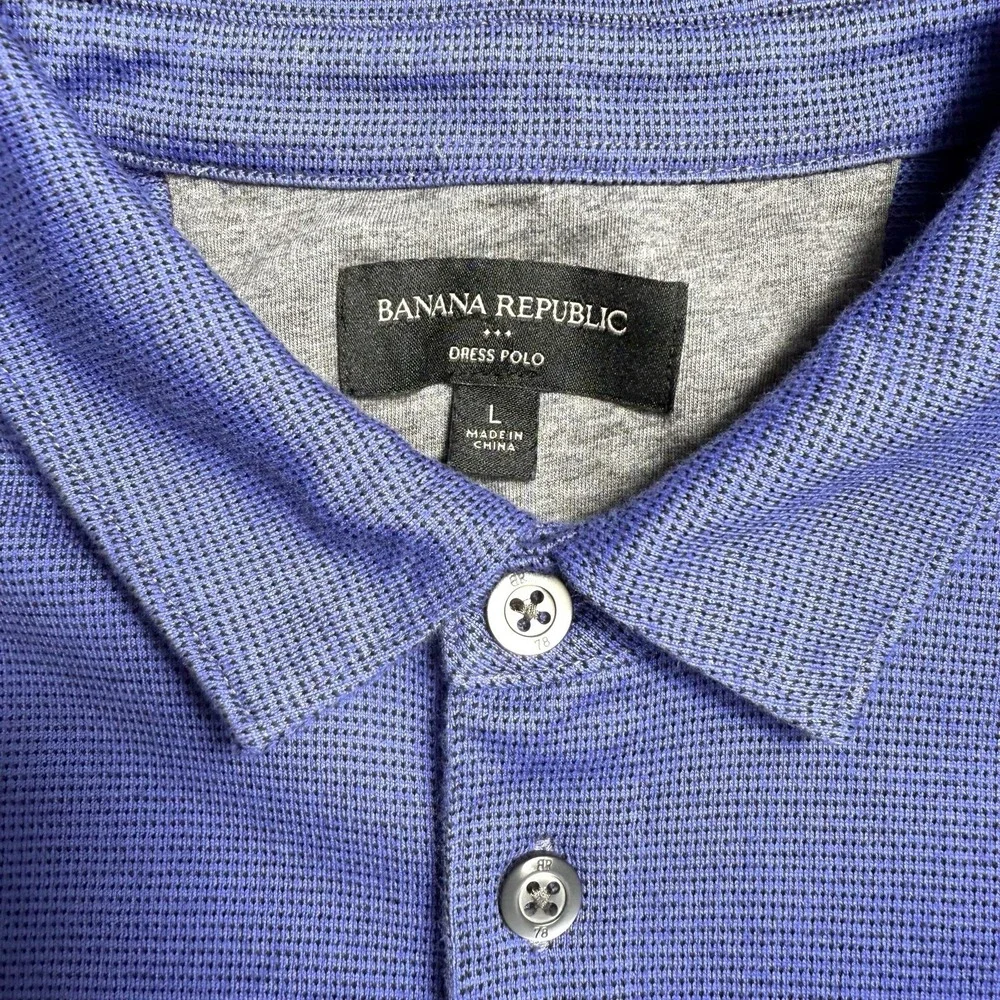 Banana‎ Republic Dress Polo Shirt Mens Size L Blue Business Casual Short Sleeve
